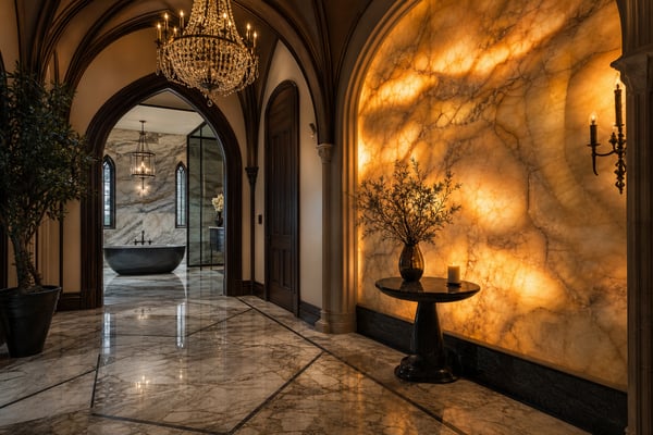 Gothic Revival: Dramatic Stone and Dark Grouts