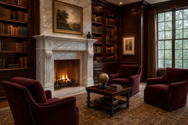 The Library: Warm Stone and Fireplaces