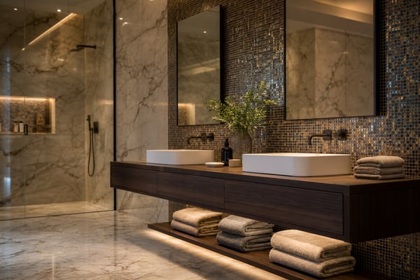 Floating Vanities and Wall-to-Wall Tile