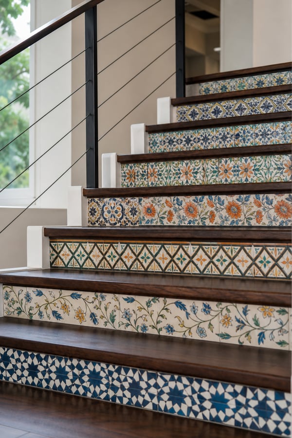 Custom Stair Risers: A Canvas for Hand-Painted Tile