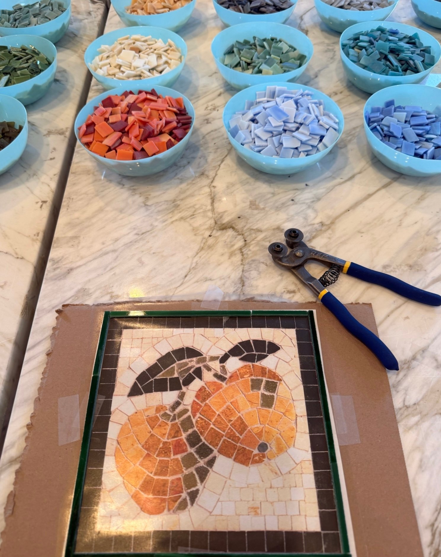 DIY fruit mosaic made at New Ravenna with glass chip color options