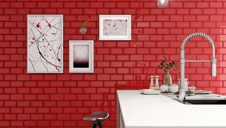 Red subway tile